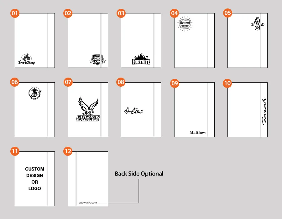 PU Notebook Branding Positions